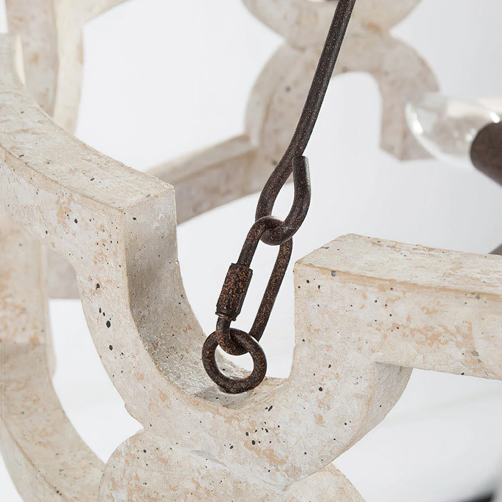 Chandelier | Round Aged Wood Frame & Iron Accents | 3-Light
