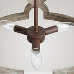 Chandelier | Round Aged Wood Frame & Iron Accents | 3-Light
