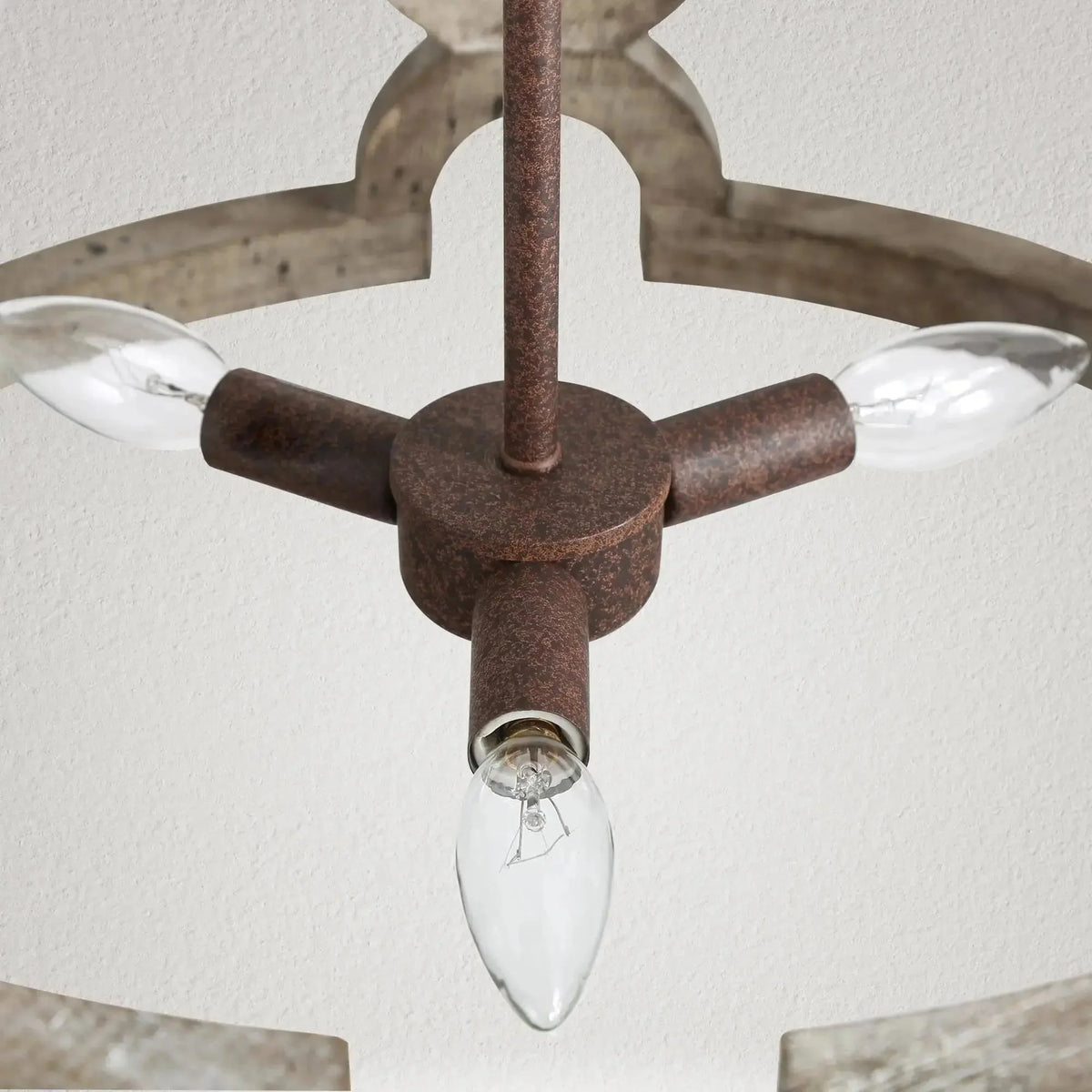 Chandelier | Round Aged Wood Frame & Iron Accents | 3-Light