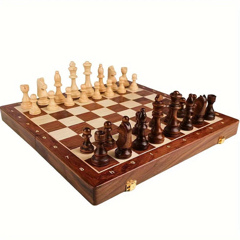 Chess Set | Foldable Walnut Board & Hand-Carved Weighted Pieces