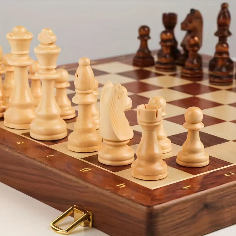 Chess Set | Foldable Walnut Board & Hand-Carved Weighted Pieces