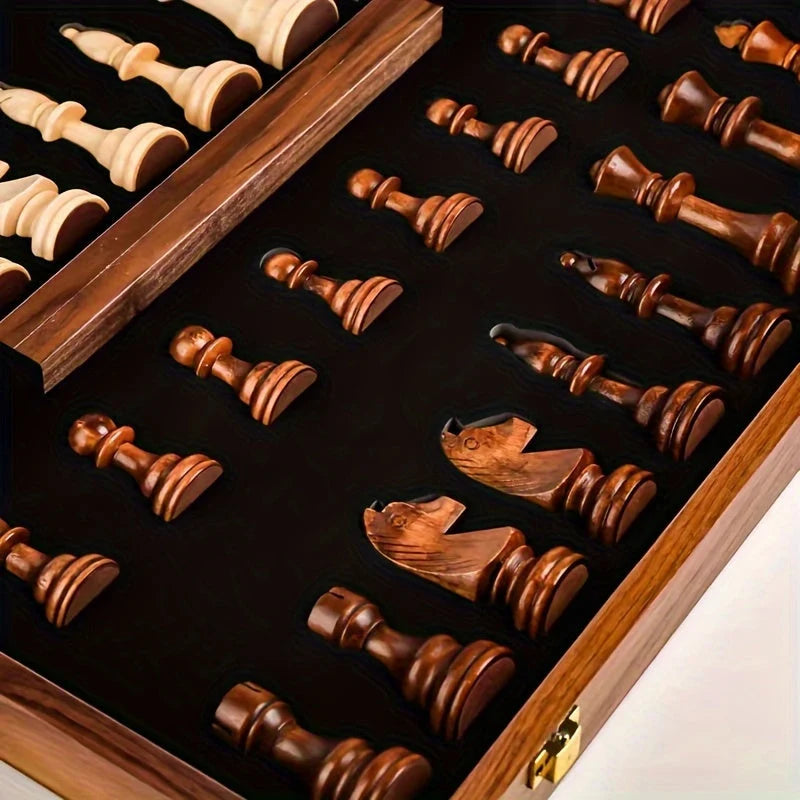 Chess Set | Foldable Walnut Board & Hand-Carved Weighted Pieces