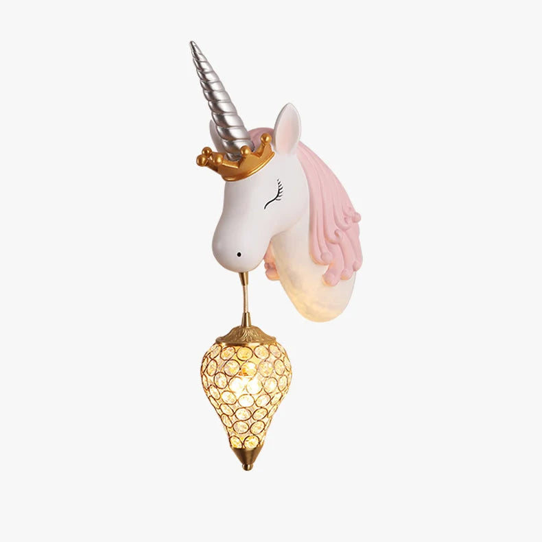 Children's Wall Lamp | Natural Resin Unicorn & Crystal Shade