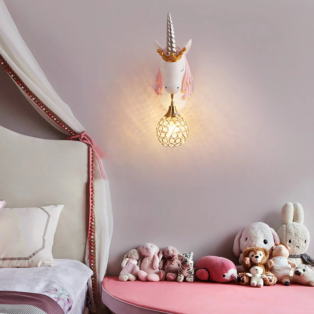 Children's Wall Lamp | Natural Resin Unicorn & Crystal Shade
