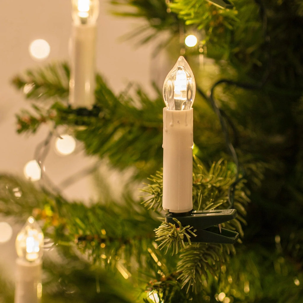 Christmas Tree Lights | LED Candle-Style Warm White & Clip-On | 14.7 m Length