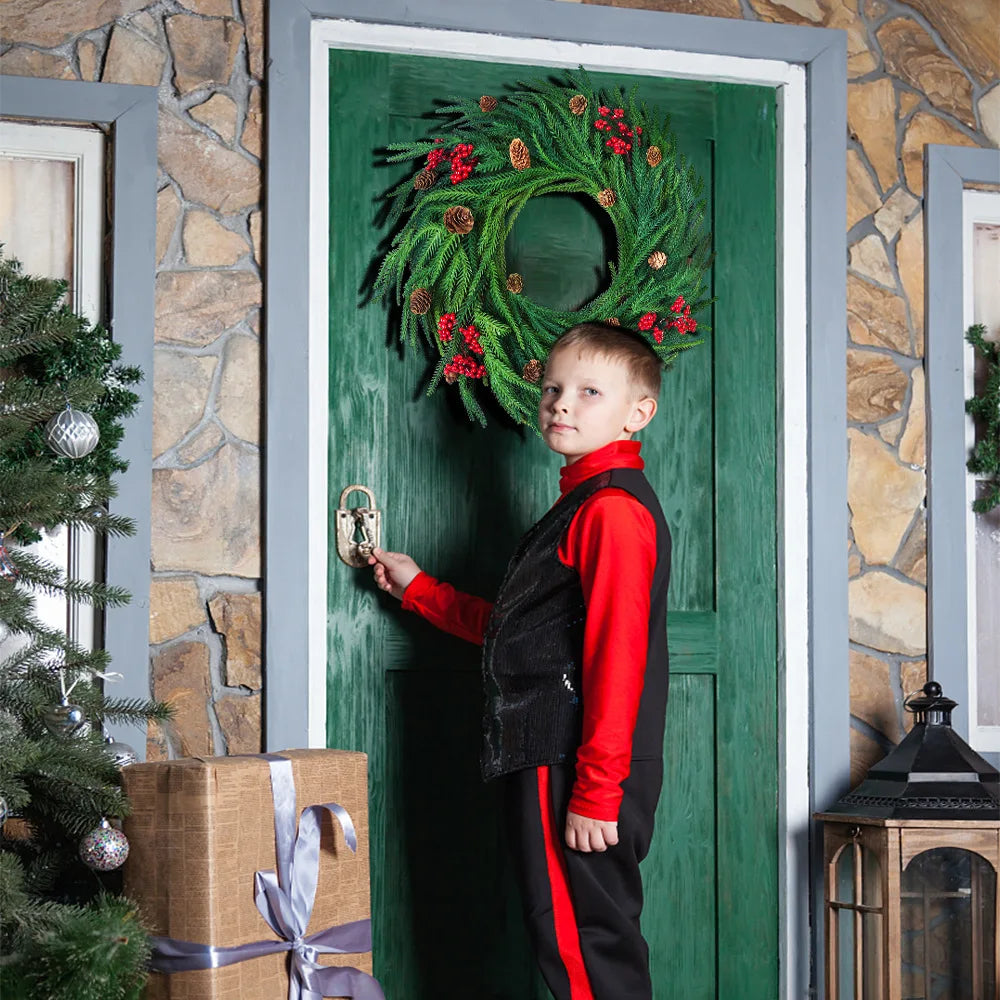 Christmas Wreath | Lifelike Red Berries & Cypress