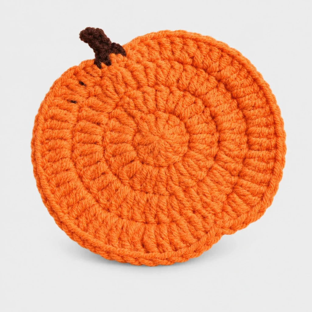 Coaster | Hand-Crocheted Textured Pumpkin | 3.94 x 3.94 in