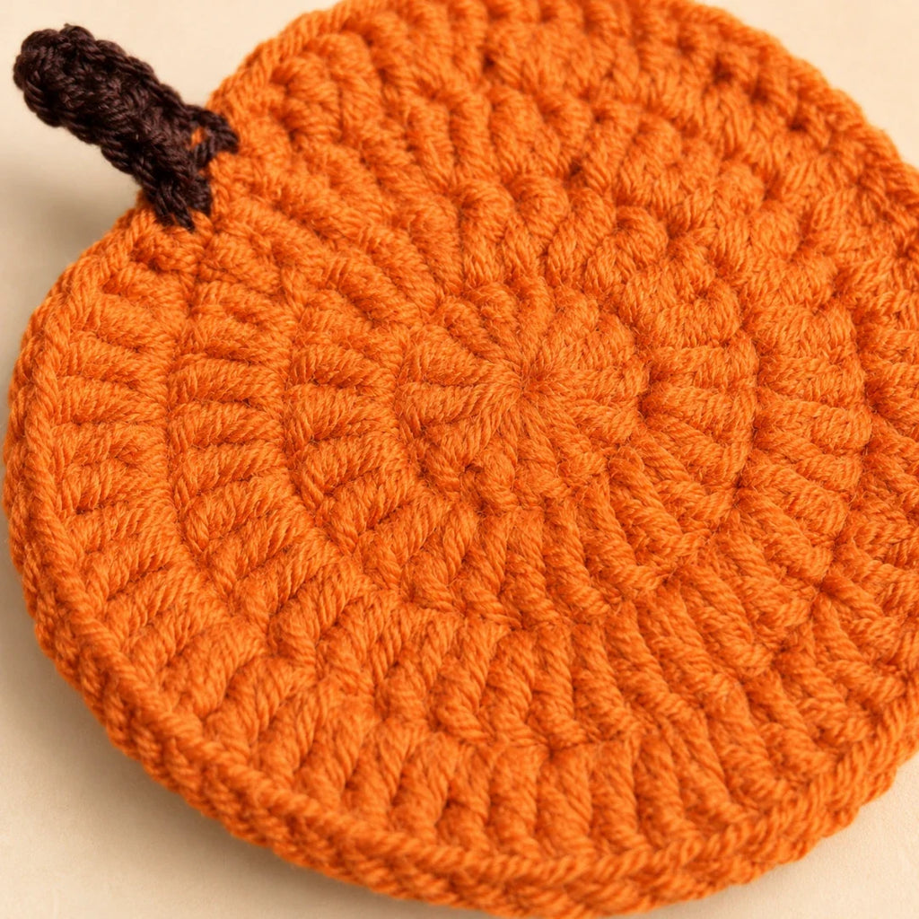 Coaster | Hand-Crocheted Textured Pumpkin | 3.94 x 3.94 in