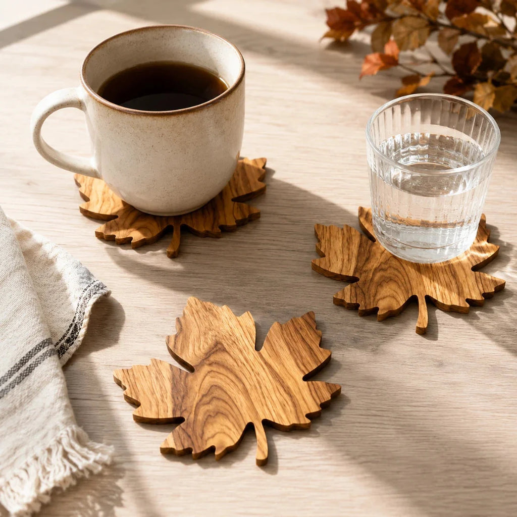 Coasters | Solid Maple Leaf-Shaped | Set of 3