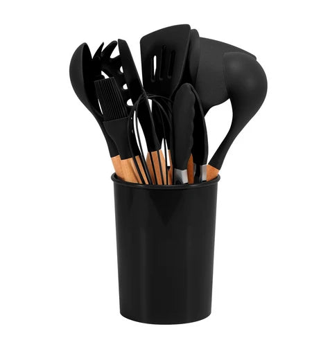 Cooking Utensil Set | BPA-Free Heat-Resistant Silicone & Bamboo Handles | Set of 12