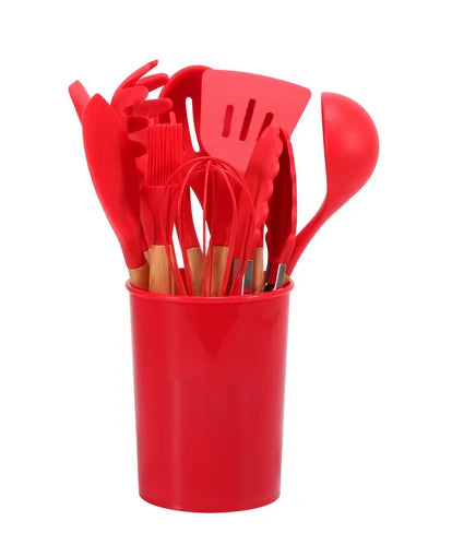 Cooking Utensil Set | BPA-Free Heat-Resistant Silicone & Bamboo Handles | Set of 12