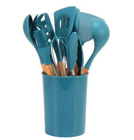 Cooking Utensil Set | BPA-Free Heat-Resistant Silicone & Bamboo Handles | Set of 12