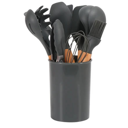 Cooking Utensil Set | BPA-Free Heat-Resistant Silicone & Bamboo Handles | Set of 12
