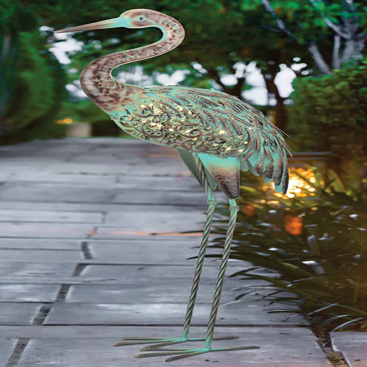 Crane Garden Statue | Solar Powered & Blinking Lights | 37 1/4 in Tall