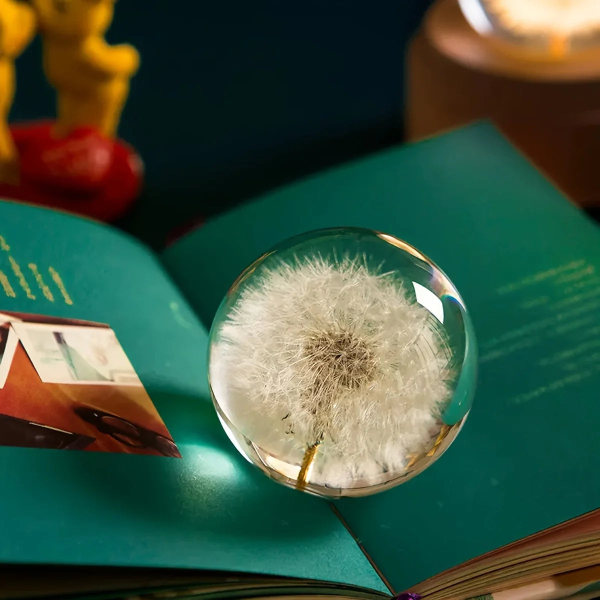 Decorative Glass Orb | Real Dandelion Encased & Crystal Effect | Approx. 7 cm