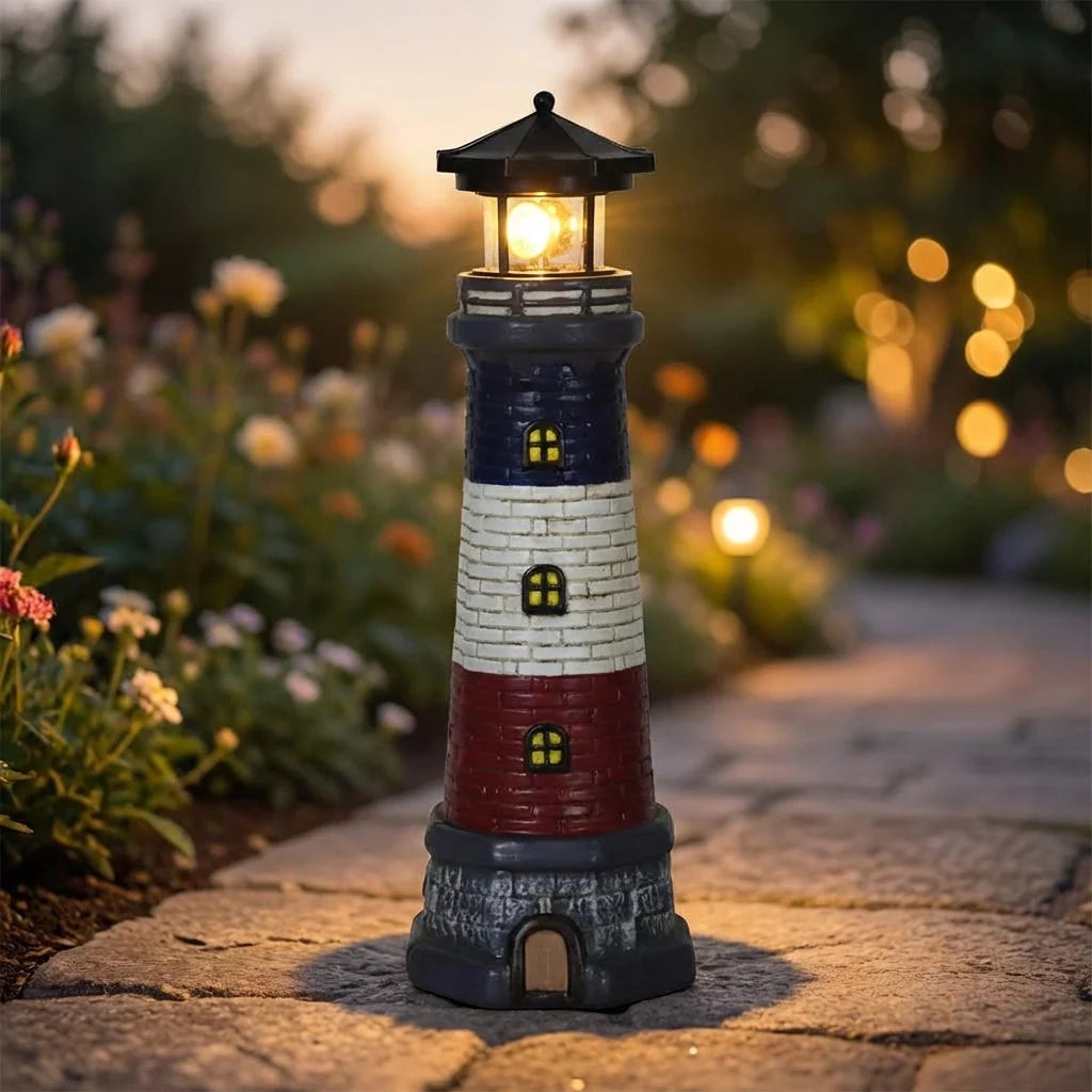 Decorative Lighthouse | Solar-Powered Rotating Beacon | 37.5 cm