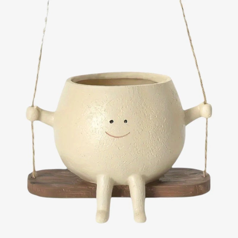 Decorative Plant Pot | Smiley Face Resin & Tabletop