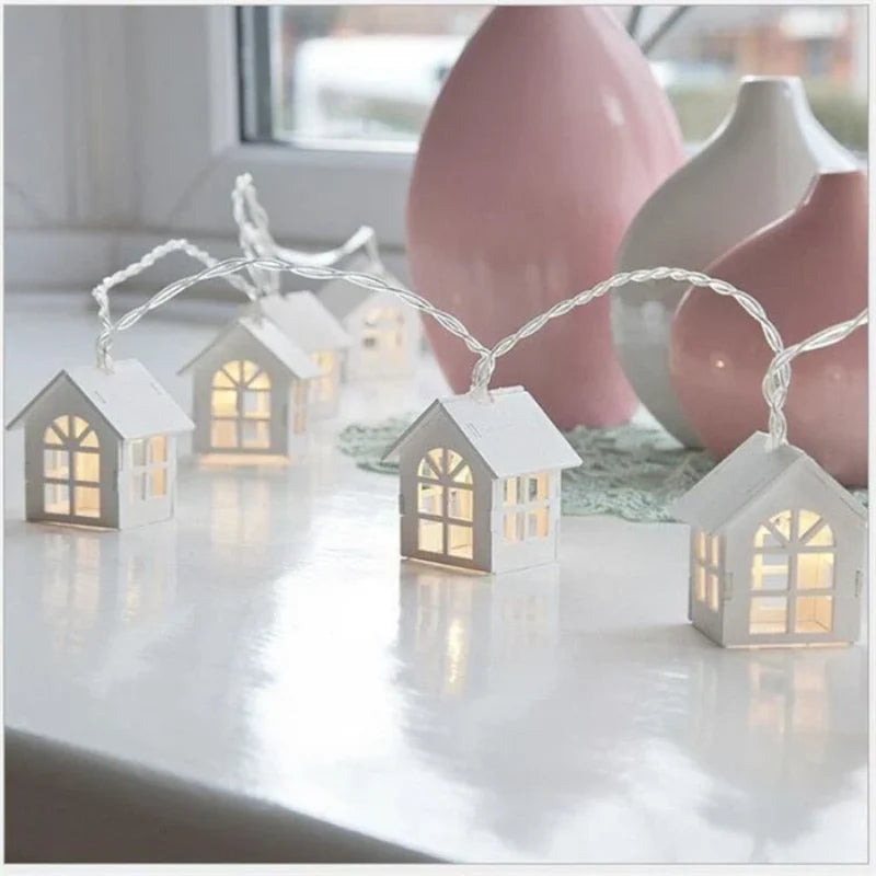 Decorative String Lights | Solid Wood 3D Houses & Warm Glow