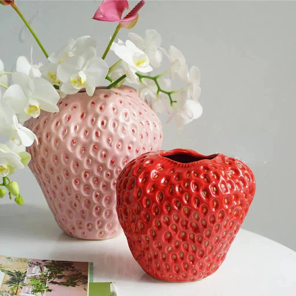 Decorative Vase | Strawberry Shape | Dimpled Seeds & Glossy Finish
