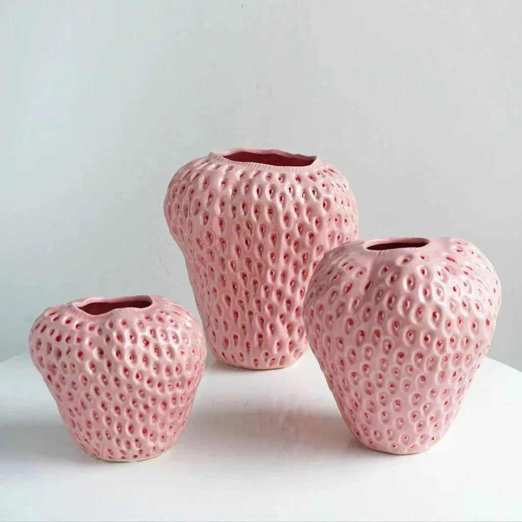 Decorative Vase | Strawberry Shape | Dimpled Seeds & Glossy Finish