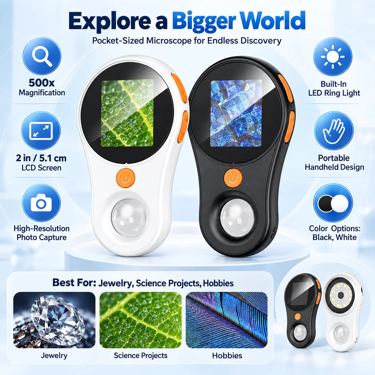 Digital Microscope | Handheld LCD Screen | 500x Magnification