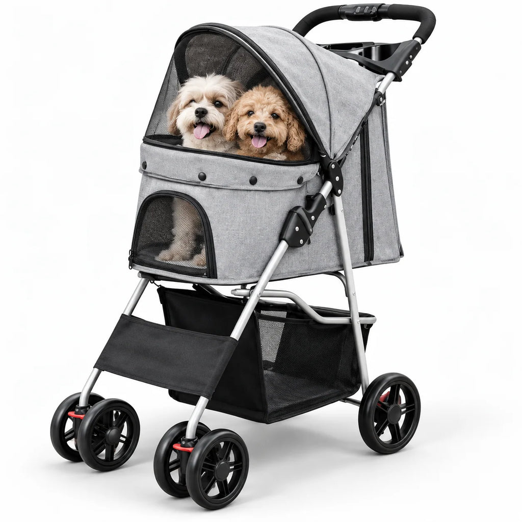 Dog Stroller | Foldable & Lightweight | Safety Belt & Storage Basket