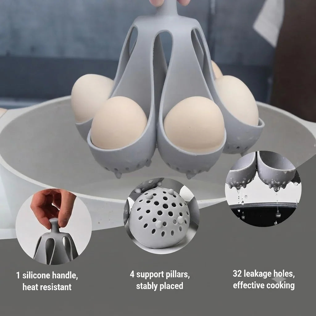 Egg Cooker | Silicone & Heat-Resistant Handle | Holds Up to 6 Eggs
