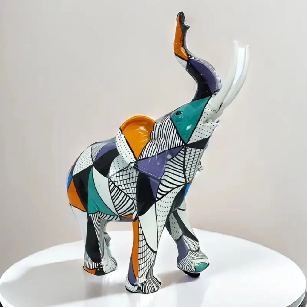 Elephant Figurine | Colorful Hand-Painted Geometric Design & Resin
