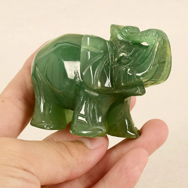 Elephant Figurine | Green Aventurine Jade & Feng Shui | Home & Office Decor