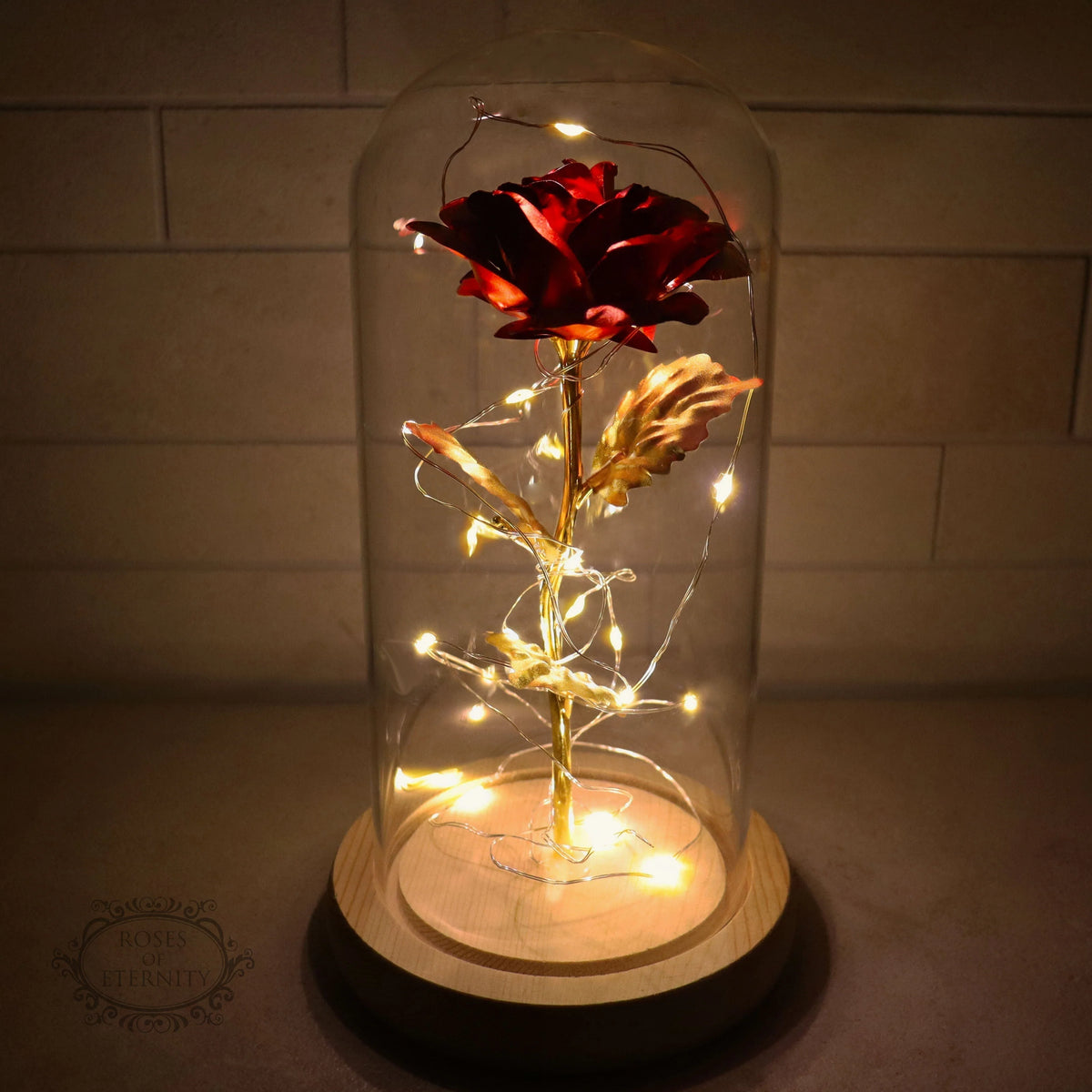 Eternal Rose | 24K Gold Leaf & Warm LED | In Glass Bell Jar