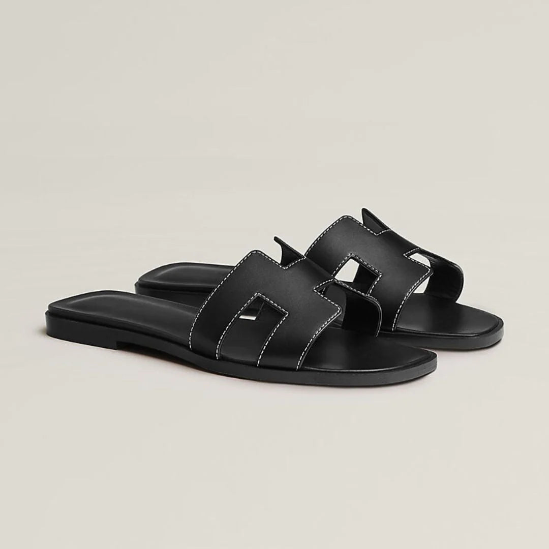 Flat Sandals | Genuine Leather, Cut-Out Design & Cushioned Footbed