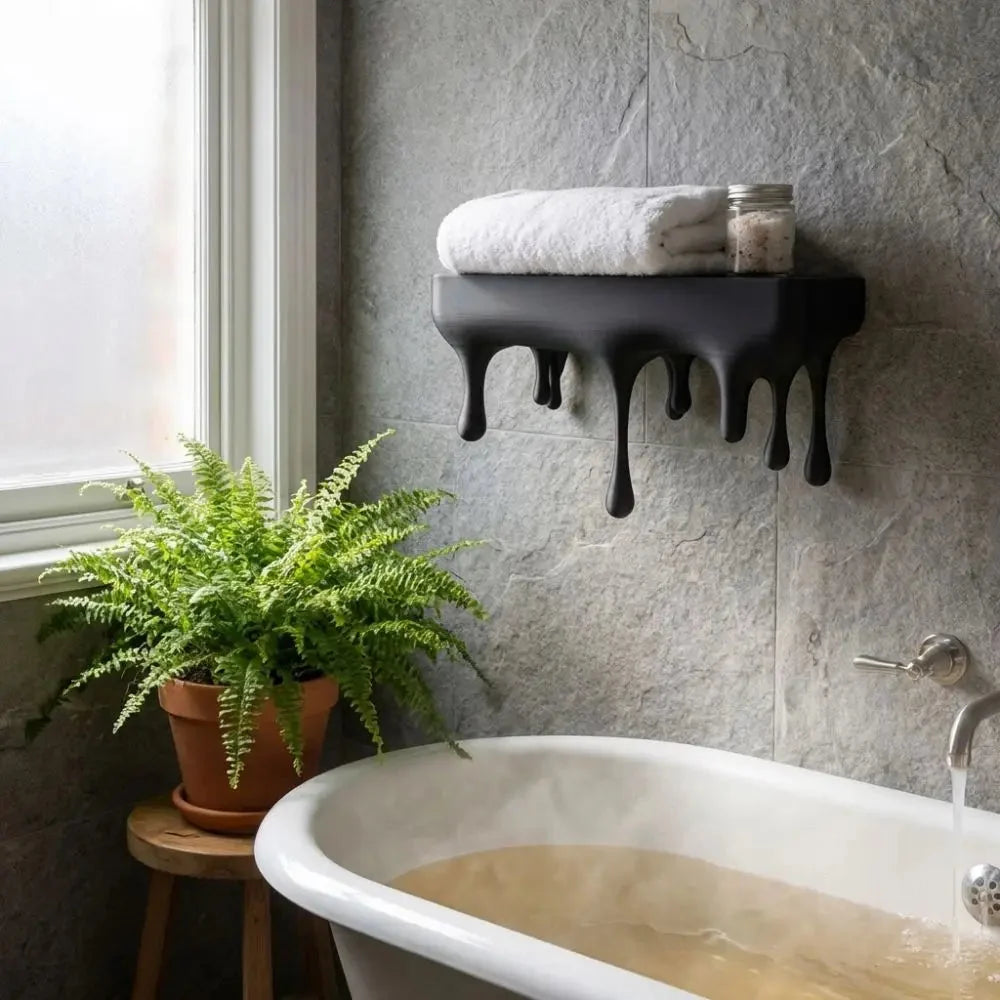 Floating Shelf | Matte Black Melting Drip Design & Concealed Mounting