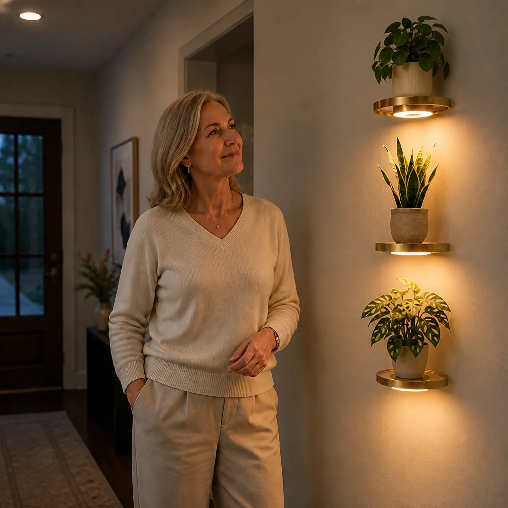 Floating Wall Shelf | Built-In LED & Battery-Powered | Gold Finish