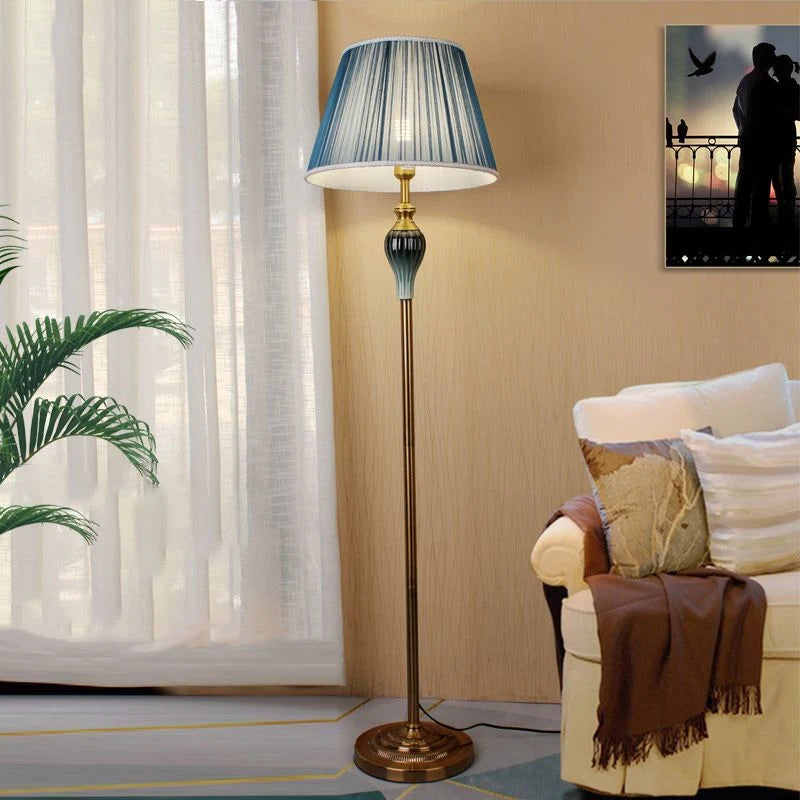 Floor Lamp | Dome Fabric Shade & Wood-Look Base