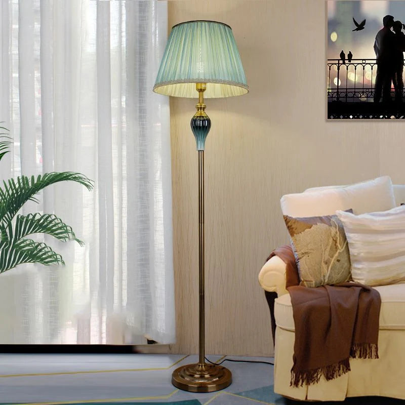 Floor Lamp | Dome Fabric Shade & Wood-Look Base
