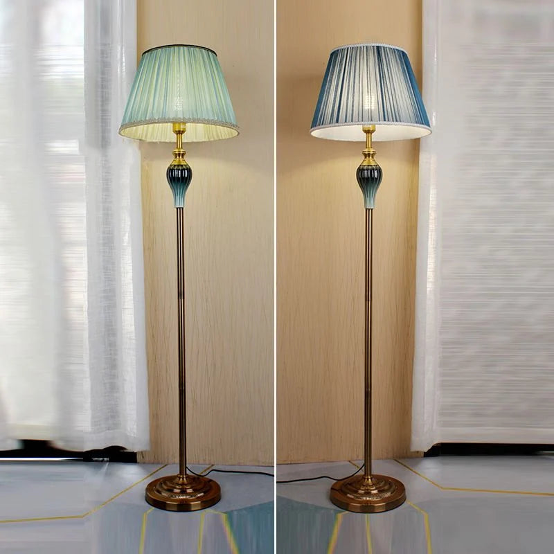 Floor Lamp | Dome Fabric Shade & Wood-Look Base