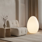 Floor Lamp | Egg-Shaped Sculptural LED & Molded Shell | Weighted Base