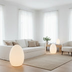 Floor Lamp | Egg-Shaped Sculptural LED & Molded Shell | Weighted Base