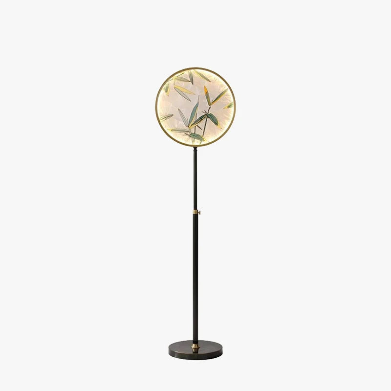 Floor Lamp | Glass Circle Shade & Bamboo Print