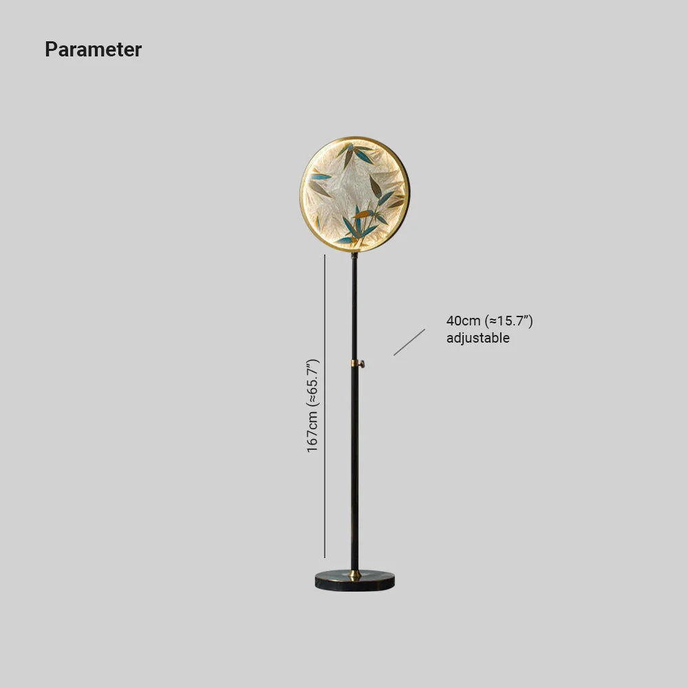 Floor Lamp | Glass Circle Shade & Bamboo Print