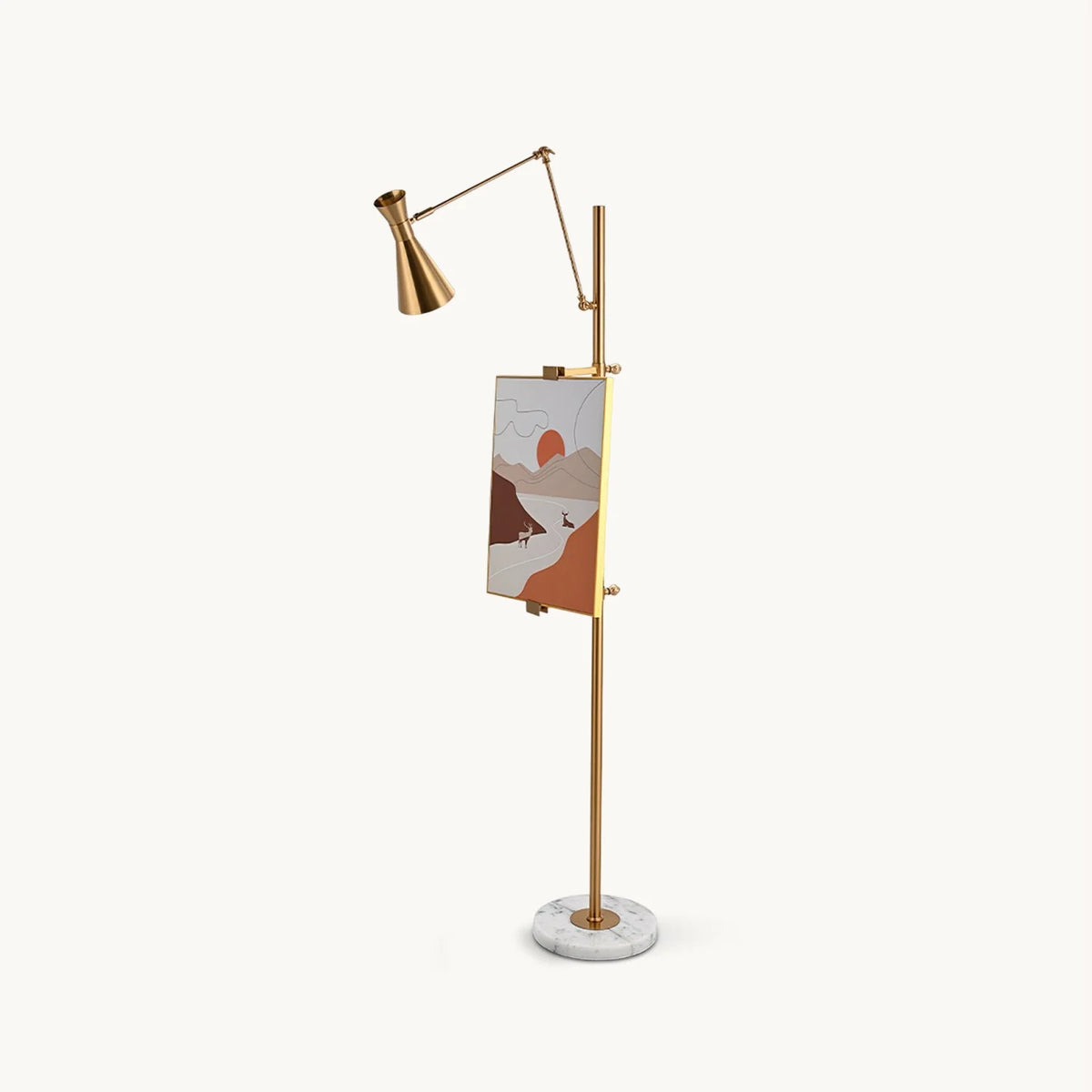 Floor Lamp | Gold Frame & Marble Base | Artwork Accent Lighting