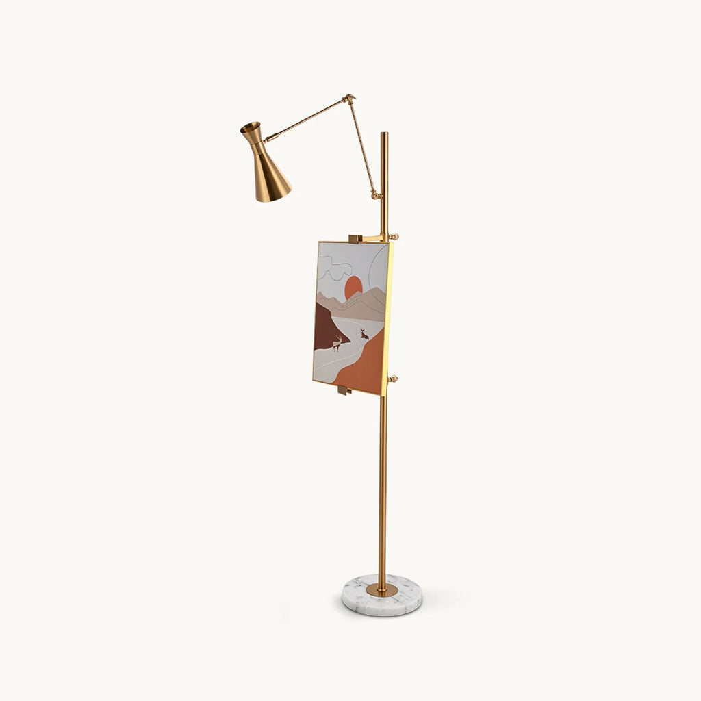 Floor Lamp | Gold Frame & White Marble Base | Art Display Lighting