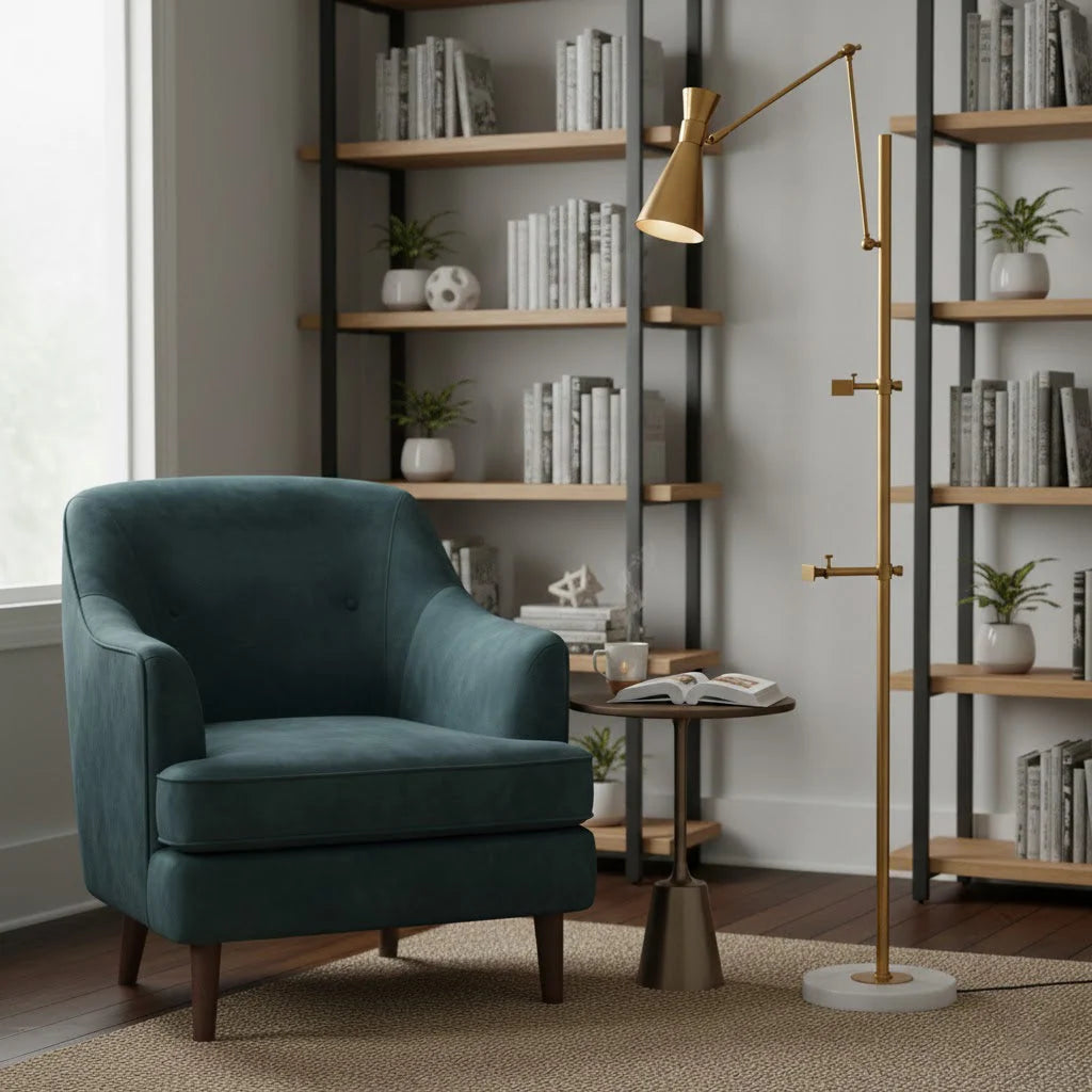Floor Lamp | Gold Frame & White Marble Base | Art Display Lighting