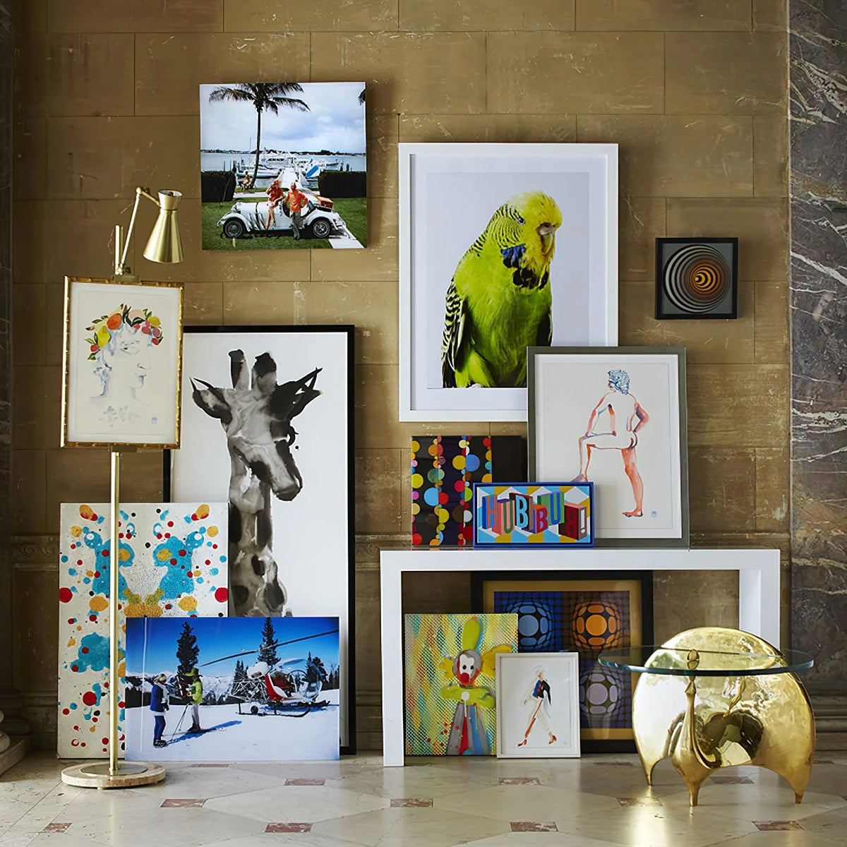 Floor Lamp | Gold Frame & White Marble Base | Art Display Lighting