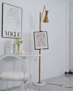Floor Lamp | Gold Frame & White Marble Base | Art Display Lighting