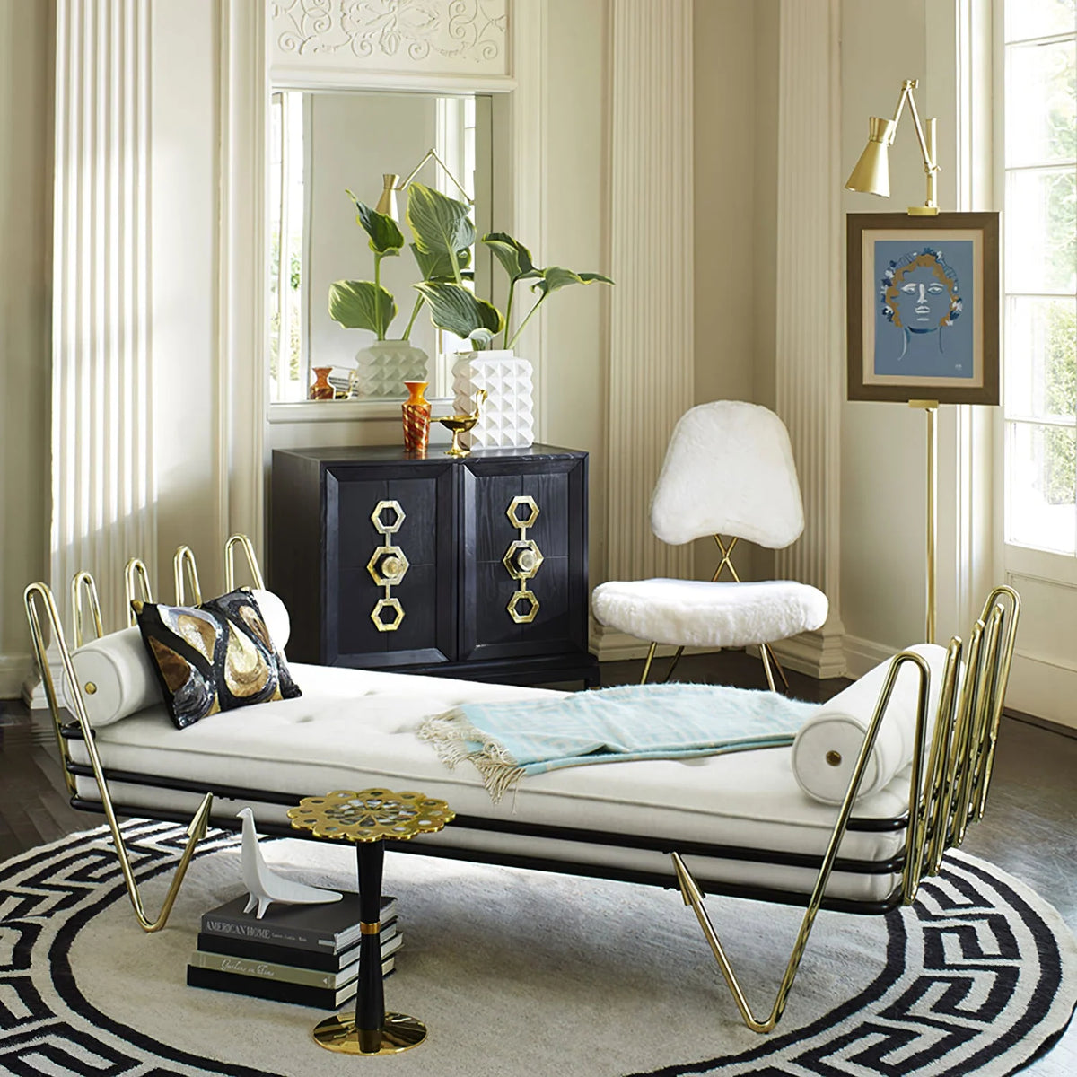 Floor Lamp | Gold Frame & White Marble Base | Art Display Lighting