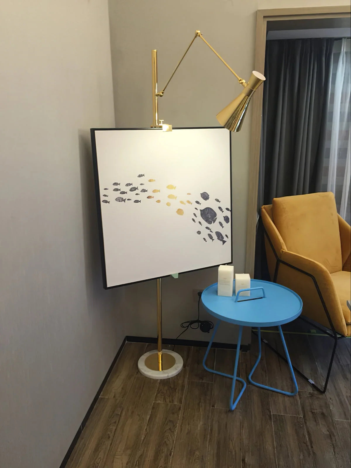 Floor Lamp | Gold Frame & White Marble Base | Art Display Lighting