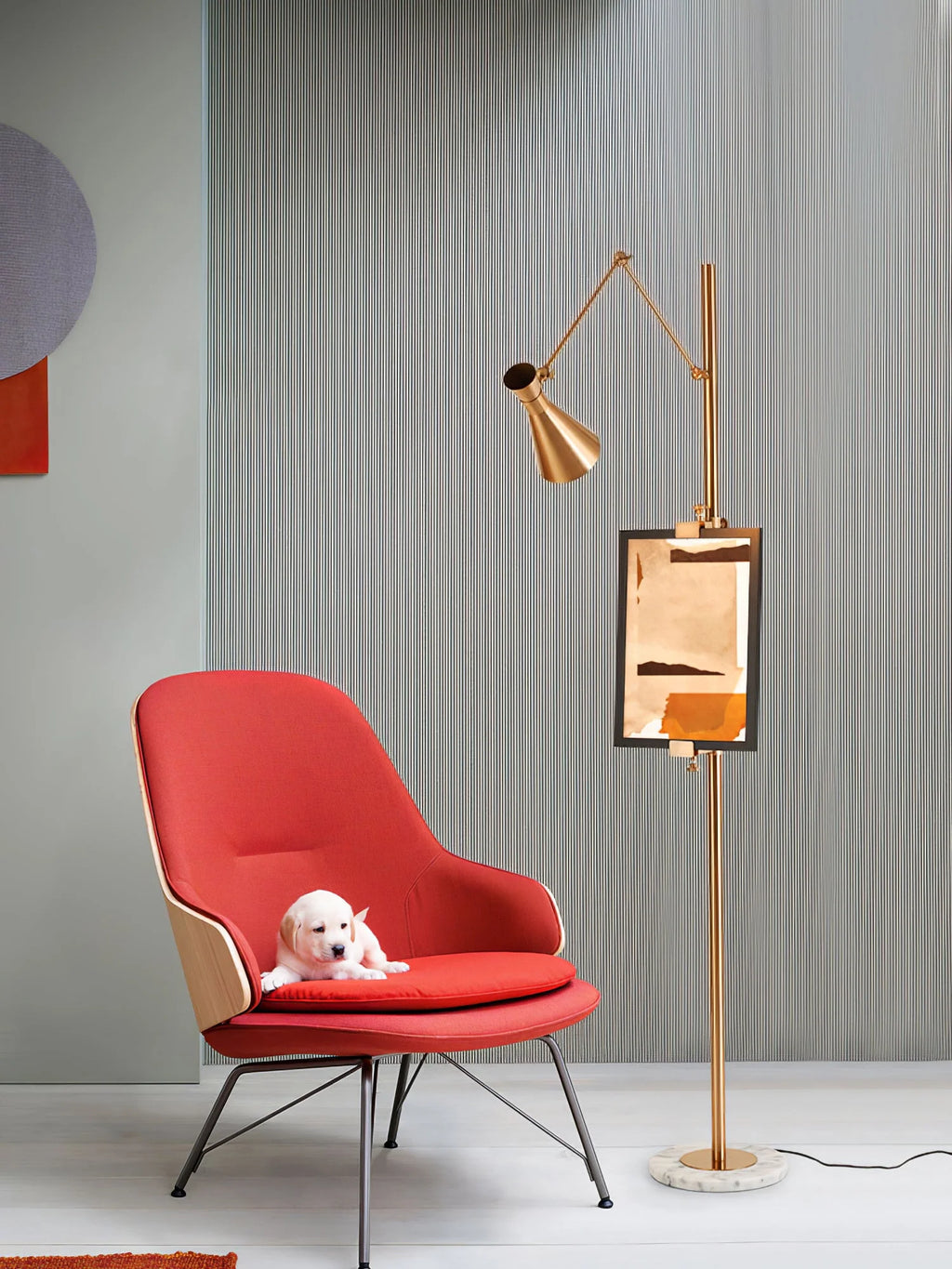Floor Lamp | Gold Frame & White Marble Base | Art Display Lighting
