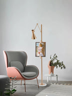 Floor Lamp | Gold Frame & White Marble Base | Art Display Lighting