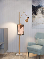 Floor Lamp | Gold Frame & White Marble Base | Art Display Lighting